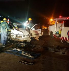 Car rear-ends truck leaving three injured.