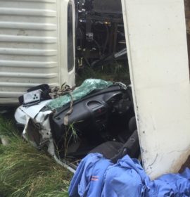 Truck and bakkie collide leaving man critically injured in Camperdown