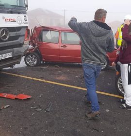 A collision between three trucks and two vehicles on the N1
