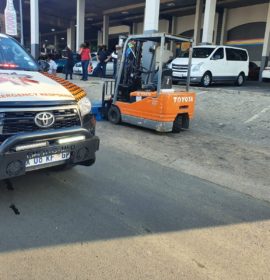 Victim treated after being crushed between a truck and a forklift in Edenvale