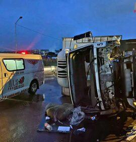 Three injured in a truck rollover on Edwin Swales Drive near the BP Garage on the Bluff