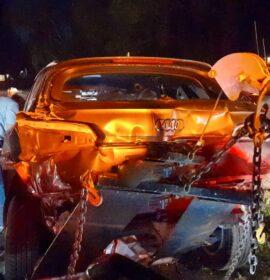 Two vehicles collide with a truck that had broken down in the centre lane