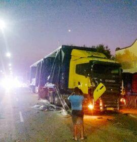 Fortunate escape from injury in a side-swipe collision between trucks in Usakos