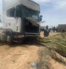 Truck ends up on top of a palm tree in Walvis Bay