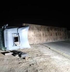 Truck rollover on the B2 route approximately 40km from Swakopmund near the Goanikontes turn-off