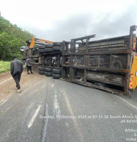 Vehicle carrier overturns on the N3 Durban bound before Pavillion
