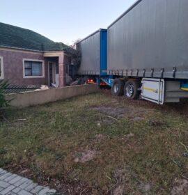 Truck crashes into a boundary wall in Burt Drive, Cotswold