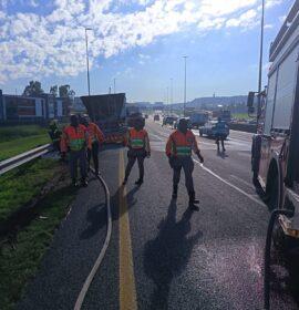 A stationary truck on fire on the N12 direction East, just before the Electron Interchange