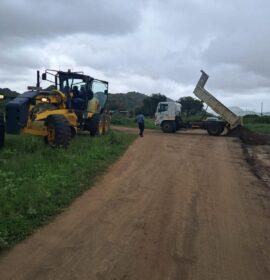 The Departmental Regravelling Team is hard at work on the D4180 road, Limpopo