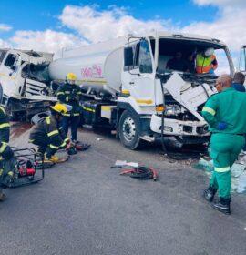 Three Trucks Crash on N3, Driver Entrapped in Wreckage