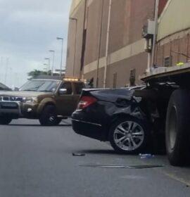 Collision on the M4 southbound near Quality Street involving a light motor vehicle and a truck