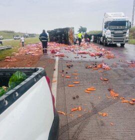 A truck transporting vegetables has overturned on the N12 near Ogies