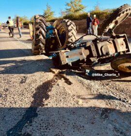 Three injured in a collision between a truck and a tractor on the R45 Klapmuts/Simondium Road, Klapmuts
