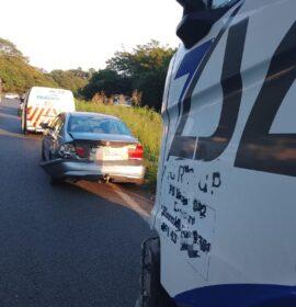 A truck and a car collided on the M7 westbound after the Hans Dettman Bridge