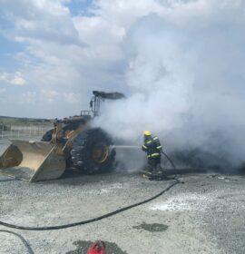 Fire on a front loader extinguished at an industrial business in Rustenburg