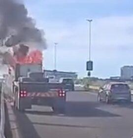 Truck on fire on the M41 towards Gateway