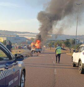Vehicle on fire on Newlands East Drive Before Riverhorse Valley