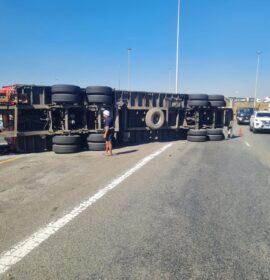 An overturned truck is causing heavy traffic delays on the M2 direction west