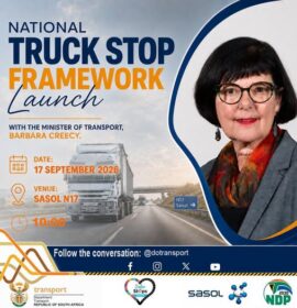 Transport Minister Barbara Creecy to officially launch the National Truck Stop Framework on the N17