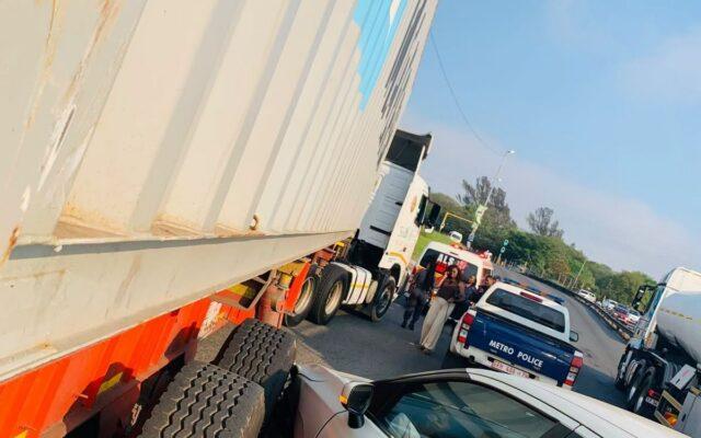 A truck and a car collided on the M1 Westbound outside Clairwood Hospital